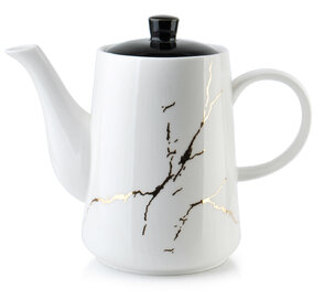 Dzbanek Porcelanowy Biały do Kawy Herbaty Marmur Odette Gold Affek Design