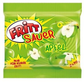 Fritt Sauer Apfel Gumy rozpuszczalne o smaku kwaśnego, zielonego jabłka 140g
