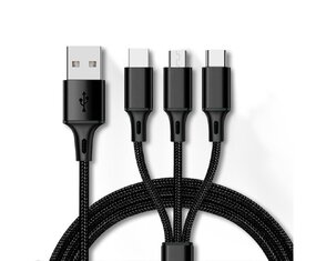 Kabel usb - 3w1 IPhone/USB C / Micro 1,2m czarny