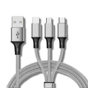 Kabel usb - 3w1 IPhone/USB C / Micro 1,2m srebrny
